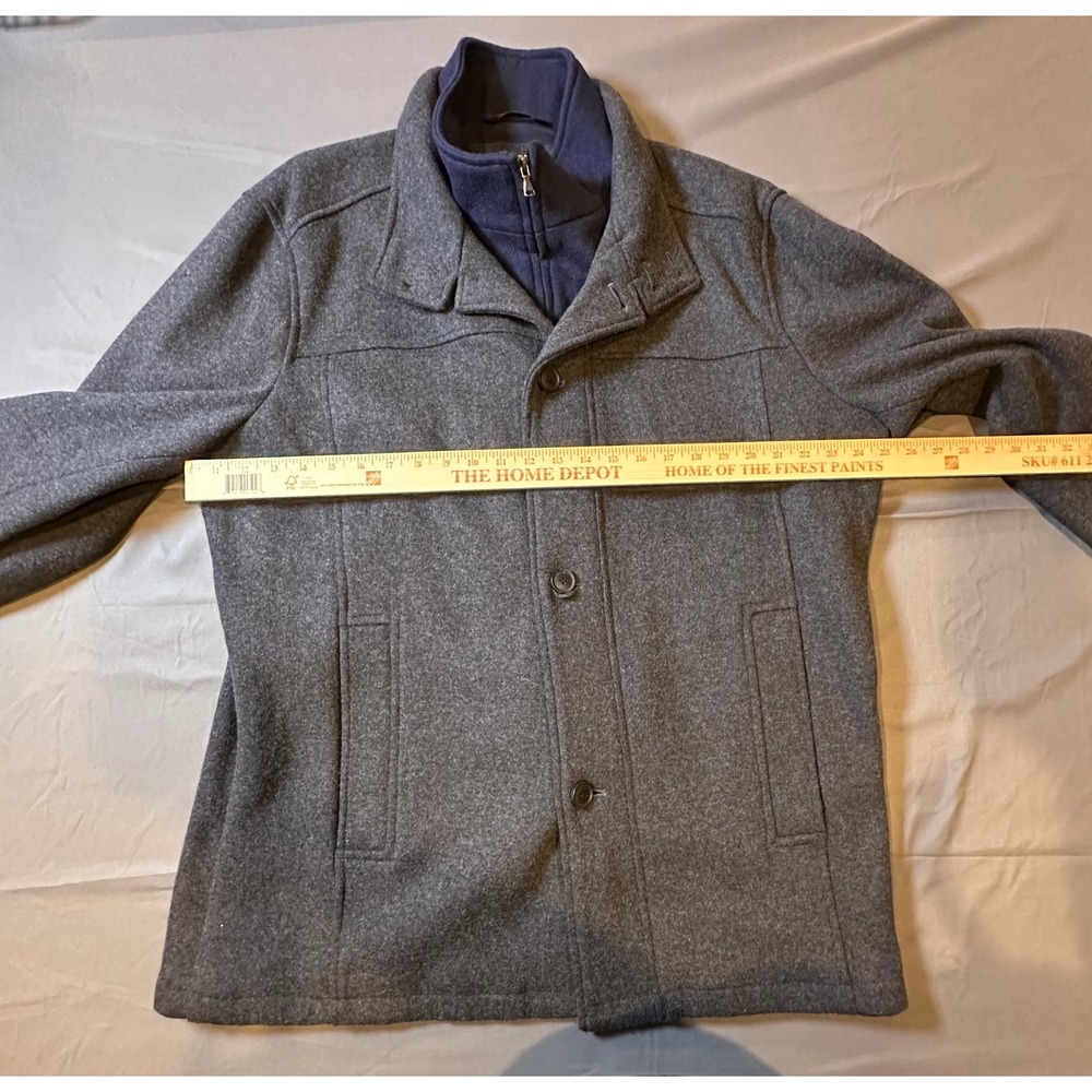 Jos. A. Bank Mens Wool Blend Car Coat XL Gray Navy Blue Mock Neck Layered Jacket - Picture 4 of 10